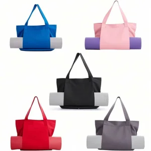 Custom Logo Large Yoga Accessories Gym Cotton Beach Shoulder Canvas Yoga Tote Bag with Yoga Mat Carrier