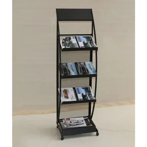 Commercial 4-Tier Metal Literature Display Rack Floor Standing Magazine Holder for Hotel Lobby & Exhibition Use