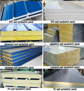 EPS Rockwool Glasswool PU Sandwich Panel Metal Roof Wall for Prefab Steel Structure Buildings