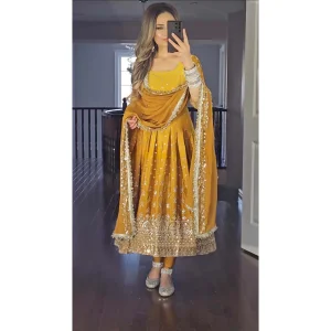 Designer Anarkali Gown with Pent and Dupatta for Parties and Evening Occasions