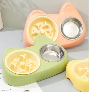 Non-slip Rubber Station Cat Bowls Double
