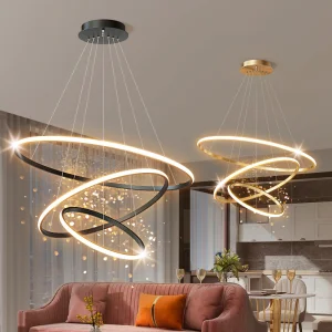 Home Decorative Modern Living Room Hotel Circle Hanging Pendant Light Design 3 Ring Acrylic Luxury Round Led Chandelier