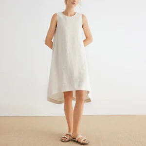 Vestido Casual Sem Mangas de Linho Puro Personalizado e Elegante para Mulheres