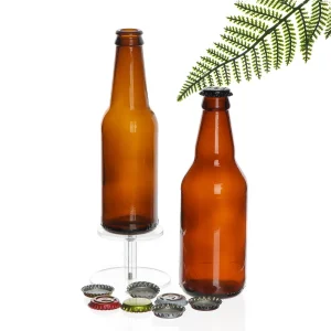 Empty Amber Dark Brown Blue Beer Bottle