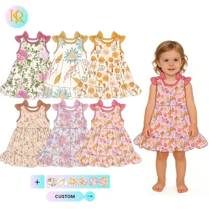 Kerui Girls Kids Dress Little Girl Print the New Style of Children Witch Bows Sleeveless