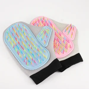 Animal Grooming Dog Hair Removed Cleaning Glove Silicone Rubber Pet Bath Brush with Plastic Teeth