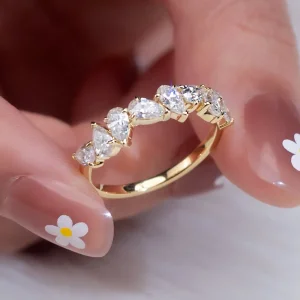 18K Real Solid Gold Fancy Cut Certified Diamond Women Eternity Engagement Ring