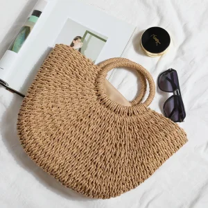 Nova Moda Bolsa de Palha Trançada Versátil Bolsa de Ombro Bolsa Feminina Bolsa de Praia para Férias
