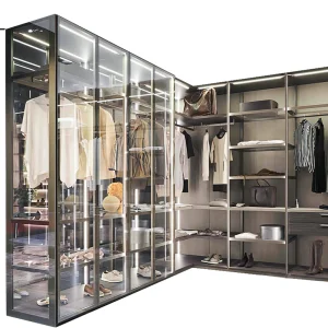 Italian Minimalism Style Glass Wardrobe Cabinet Modern Modular Custom Bedroom Wardrobe Closet Multi-Functional Storage Cabinet