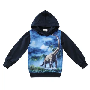 Outono Inverno Crianças Cartoon 3D Dinossauro Meninos Meninas Estampa Animais Moletom Suéter Infantil Manga Longa Hoodies Roupas Casuais 4-14t
