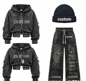 Custom Distressed Embroidery Zip Up Tracksuit