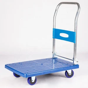 High Load 650kg Four-Wheel Flatbed Electric Trolley Steel Warehouse Transport Trolley with OEM Customization Support