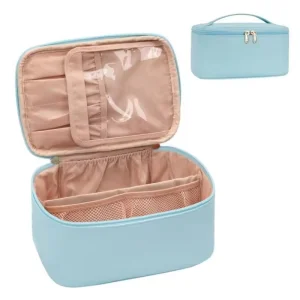 Bolsa de maquillaje de viaje de nylon bordada con cremallera y organizador de cosméticos