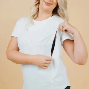 Maternity Clothes Custom Summer Breathable Nursing Tees Zip Access Plus Size Round Neck Breastfeeding T Shirts