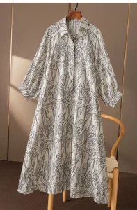 Vestido de camisa de seda impresa para mujer elegante de verano con cintura ajustada fabricación de prendas