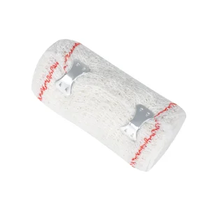 High-Quality Disposable Cotton Crepe Bandage with Elasticity, Red/Blue Edges, with Clips