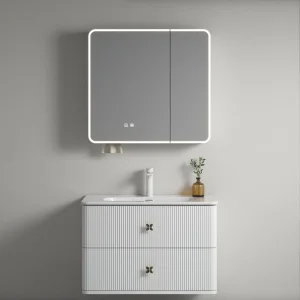 80cm White Double Drawer Striped Bathroom Cabinet