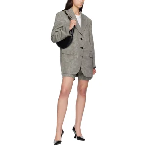 Women's Oversized Fit Single Breasted Office Casual Outfits Plaid Blazer and Shorts Set