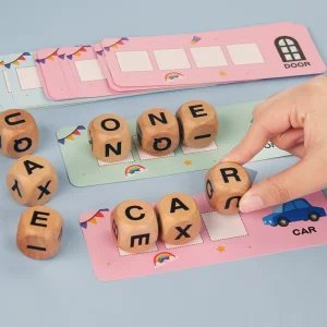 Juguete educativo de madera con dados de letras y matemáticas Montessori