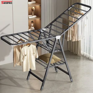 Sanipro Portable Wing Style Carbon Steel Laundry Dryer Hanger Bedroom Clothing Storage Rack Folding Clothes Drying Racks