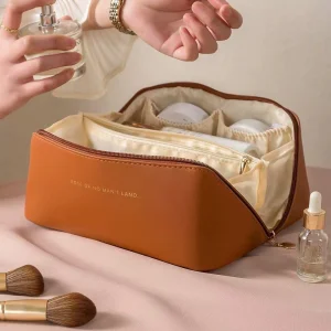 High Quality PU Pillow Bag Multi Layer Makeup Bag Storage Travel Toiletry Thickened Waterproof Storage Bag
