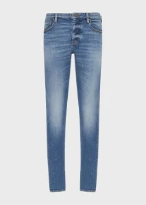 J75 Jeans de Denim Slim-Fit, Lavados com Pedra, Efeito Usado e Sujo