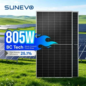 Sunevo 750W 770W 800W 805W Paneles Solares Bifaciales Tipo B con Certificación UL para Sistema de Almacenamiento de Energía Industrial