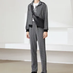 Custom Cotton Spandex Argyle Pattern Casual Knitted Women 2 Piece Set