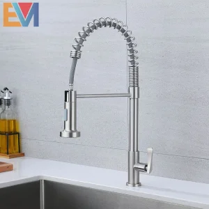 360 Degree Chrome Plating Single Lever Pull Down Deck Mounted Mixer Spring Kitchen Sink Faucet