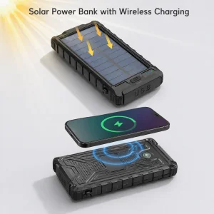 Solar Power Bank Wireless Charging PD QC Fast Charge Portable Charger Outdoor Power Bank With Emergency Camping LED Indicator