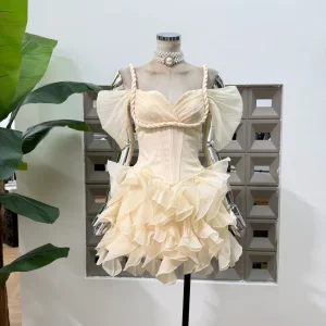 Women's Summer New Style Ruffled Suspender Fishbone Strapless Dress