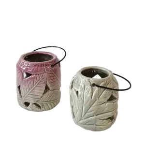 OEM Artistic Gradient Color Leaf - Embossed Cutout Candle Holders with Metal Handles Supplier, Exporter
