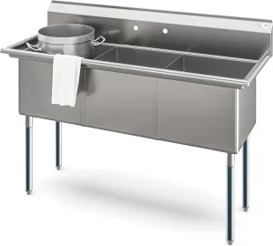 OEM KoolMore Commercial Kitchen Sink Stainless Steel Three Compartment Three Basins for Restaurant Washing Use
