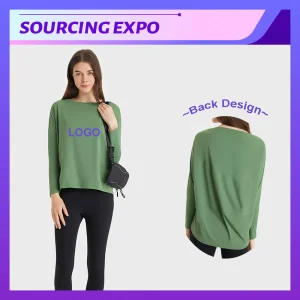 Camiseta de yoga de manga larga para mujeres, color sólido, cuello redondo, parte superior para gimnasio y running, camiseta de entrenamiento ajustada, ropa deportiva transpirable