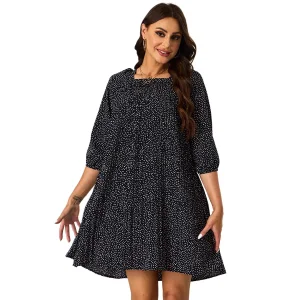Vestidos de mujer casuales de manga larga impresos de talla grande con hombros caídos tejidos a medida 3/4