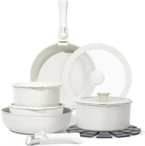 Wholesale 15 Pcs Write Granite Aluminum Cookware Set Nonstick Coating Pans Pots With Detachable Handle for Home Cooking