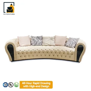 Modern Living Room Furniture Arc-Shaped Indoor Lounge Suite Buckle Fashion Leather Sofa Set