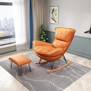 Modern Fabric Leisure Recliner Rocking Chair and Ottoman Leisure Nursing Wood Glider Chair Modern