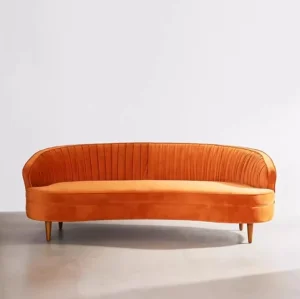 Modern French Style Velvet Fabric Upholstery Wooden Armchair Living Room Three Seat Chesterfield Curved Sofa