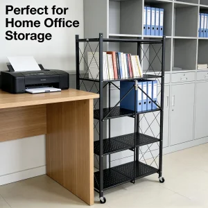 Movable Kitchen Storage Rack with Smooth Rolling Wheels Multi-Tier Shelves Sturdy Metal Frame for Pantry Living Room & Balcony