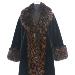Women's Casual Faux Mink Coat With Fox Fur Collar