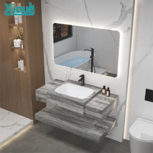 Eco-Friendly Luxury Modern Rock Plate Mirror Wall Floating Bathroom Vanity