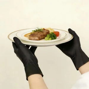 Black Vitrile (Vinyl Nitrile Blended) Hybrid Gloves for Kitchen &amp; Food Service