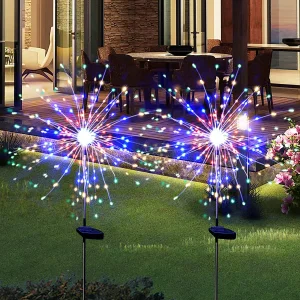 2025 New IP65 Solar LED Firework Waterproof Outdoor Garden Path Flood Light Solar Panel For Lawn Fence Railing 3500K Warm White