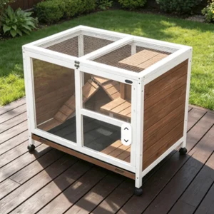 Indoor Luxury Modern Wooden Guinea Pig Cage 2-Story Rabbit Hutch Wheels Eco-Friendly Design Easy Clean Removable Tray