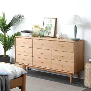 9 Cajonera de Madera Sólida de Roble para Dormitorio