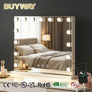 Star Light Mirror With Phone Charging 15 LED Bulbs Smart Desktop Vanity Mirror