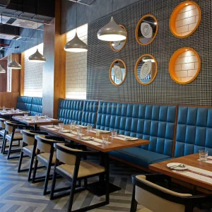 Wholesale Fast Food Coffee Shop Pizza Booth Chair Restaurant Outdoor Bench Seat Dining Table and Chair Set for Restaurant