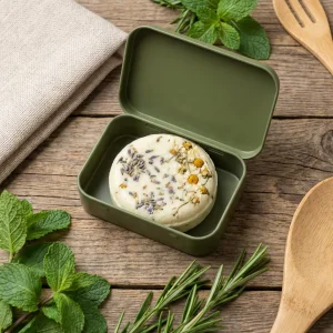 Custom Printed Matte Sage Green Hinged Metal Tin Box Shampoo Bar Packaging Eco-friendly Rectangular Soap Container for Travel