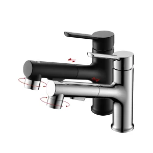 Matte Black Utility Sink Faucets with 1 or 3 Hole Deck Mount Bathroom Faucet with Pull out Sprayer